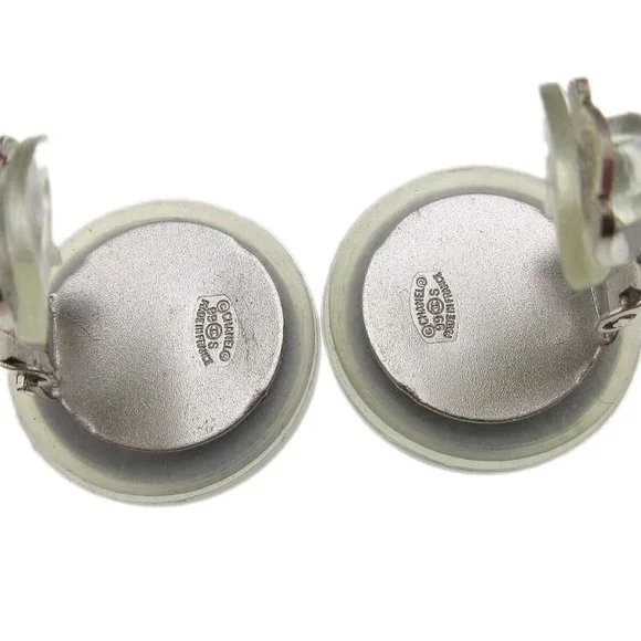 Auth Chanel Button Earrings Clip-On Gray